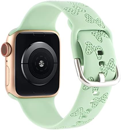 Силиконов каучук с лък в грах, който е съвместим с Apple Watch, с надпис, Сладък Cartoony Каишка, Мек Спортен Гривна за