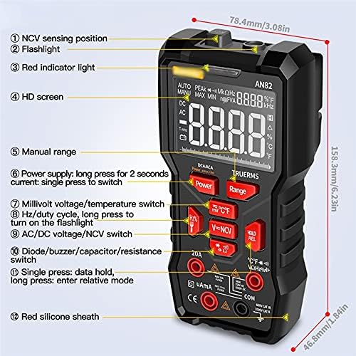 Честота на орех Измерване на коефициента на напрежение на ток, Амперметър ac/dc Тестер Метър 9999 Броя True