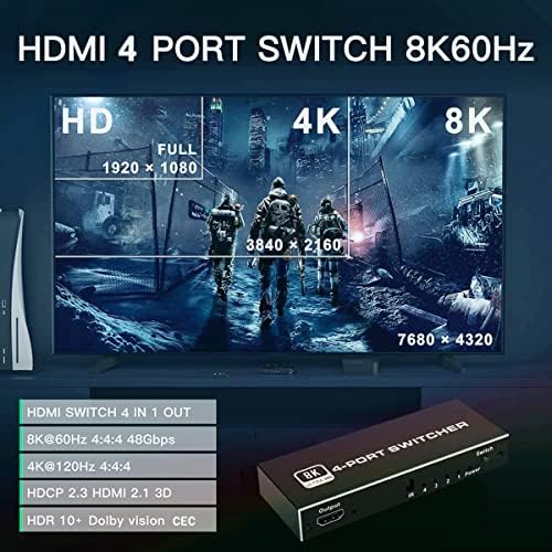 HDMI превключвател GKR 8K UHD 8K @ 60Hz 4K @ 120Hz HDR10 4 в 1 с пускането на HDMI2.1, преминете на пристанищата,