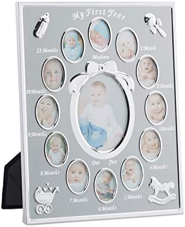 Рамка за детска Relaxdays на 13 месеца, Алуминиев Фотокалендарь, 29 x 24 см., на Дисплея-Колаж, Металик, 29 x 24 x 0,85
