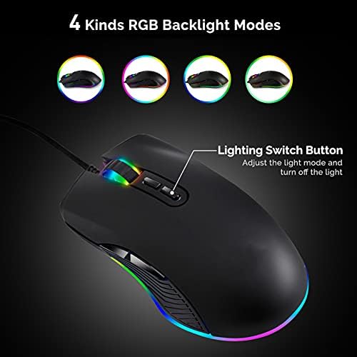 Жичен Детска мишката Kafuty-1, Компютърна мишка и USB с RGB подсветка, 4 Нива да Регулирате DPI до 3200, Ергономична