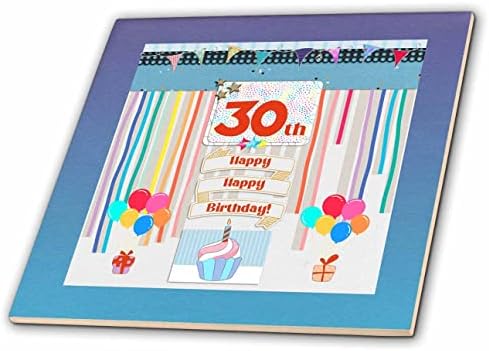 Триизмерен образ на етикет на 30-ти рожден ден, Торта, Свещи, балони, подаръци, Серпентина - Плочки (ct_359591_7)
