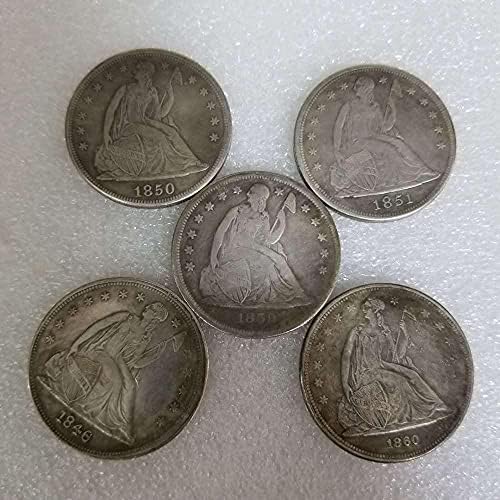 5 Вида сладко монети на Съединените Щати 1846 1850 1851 1859 1860 O Версия на Възпоменателни монети с изображение на Хартата