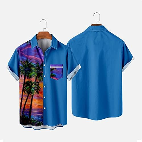 Мъжка Лятна Хавайска Риза С Къс Ръкав и Копчета, Тропически Празнични Плажни Тениски, Ежедневни тениски С Ревери,