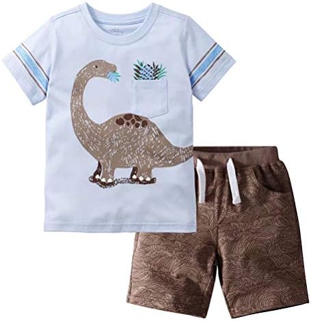 Gorboig/ Облекло за малки момчета, Летни Дрехи За Малки Момчета, Дрехи с къс ръкав, Тениска с Динозавром и къси Панталони,