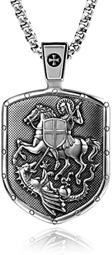 VENICEBEE Медал на Свети Георги, Кръст, Щит, Защита, Християнски Амулет, Масивно Колие От Сребро 925 Проба, Верига от 24 инча,