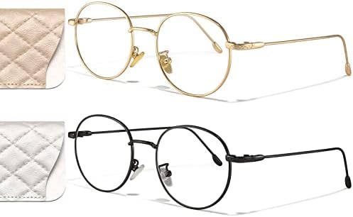 IBOANN Кръгли Очила със Синя Светлина за Жените и Мъжете - Реколта Метални Рамки за очила със Заключване Синя Светлина с Анти-UV