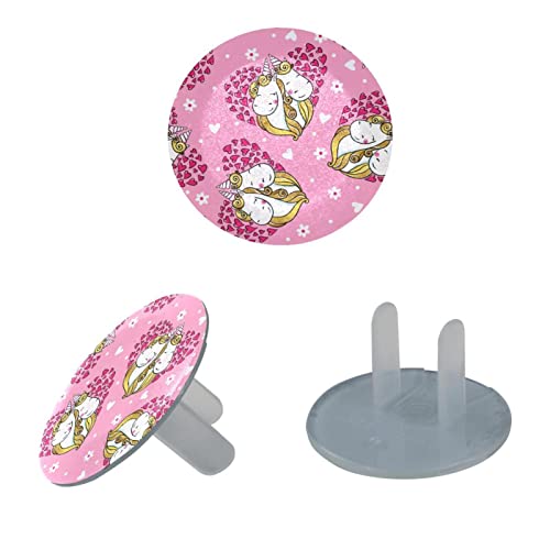 24 Опаковки Розови капачки за контакти във формата на Сърце Еднорог, Защитни Покривала за детски Контакти, Защитни