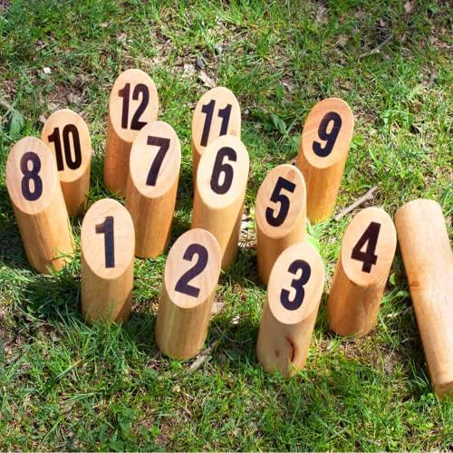 Игри набор от GSE Rubber Wood с 12 брой кеглями, игри набор от Kubb Yard от масивно дърво дъб, 3,5-инчов набор от кубчета премиум-клас