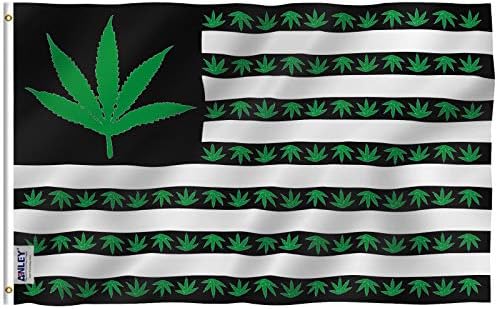 Флаг от полиестер ANLEY Fly Breeze с листа на марихуана размер 3x5 фута - Ярък цвят и защита от избледняване - Ленена заглавие с двойна миг - Знамена от листа на марихуана в СА?