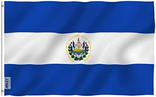 Флаг на Салвадор Anley Fly Breeze размер 3x5 фута - Ярък цвят и защита от избледняване - Платно надмощие с двойна миг - Национални знамена Салвадор от полиестер с медни втулка