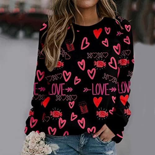 Свитшоты за Свети Валентин за жени, красиви блузи с дълги ръкави във формата на сърце, ежедневна блуза, пуловер,