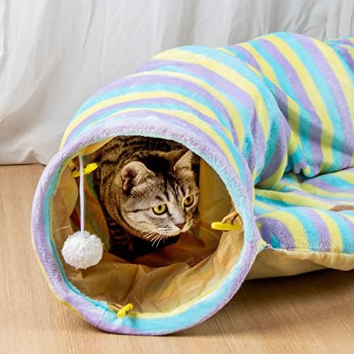 Легло-тунел за котки COMEONE с мат, прибиращ Сгъваема тръба с топка за царапания, интерактивна играчка, Къща-убежище