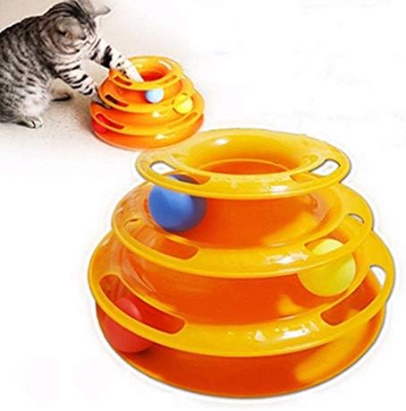 Ipetboom Cat Toy Roller 3 Нива на Котка Tower Кръгова Алея с Движещи се Топки Въртяща се Маса Cat Toys Balls, Интерактивни