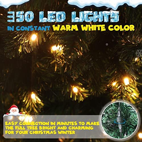 VEIKOU 8-Подножието Бяла Коледно Дърво със светлини, Изкуствена Коледна Елха с 350 светодиодни Крушки, Тънка Коледно