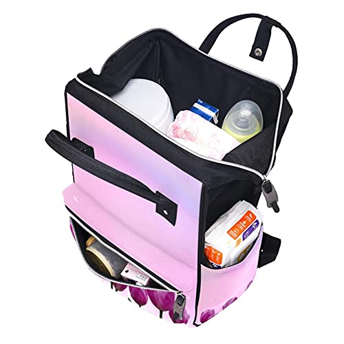 Розово Лале Пелена Чанта на Мама Раница с Голям Капацитет Чанта за Памперси Кърмещи Пътна Чанта за Грижа за Детето