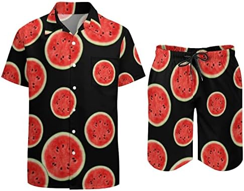 Мъжки Хавайски Ризи и Панталони Love Watermelon копчета с къс ръкав, Лятна Плажно Облекло, Спортно облекло Свободно