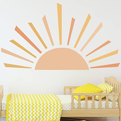 Стикер за стена ECam Half Sun, Етикети в стил бохо, Големи Етикети Sunshine, Винил за Детска Спалня, Детска стая, Клас декор