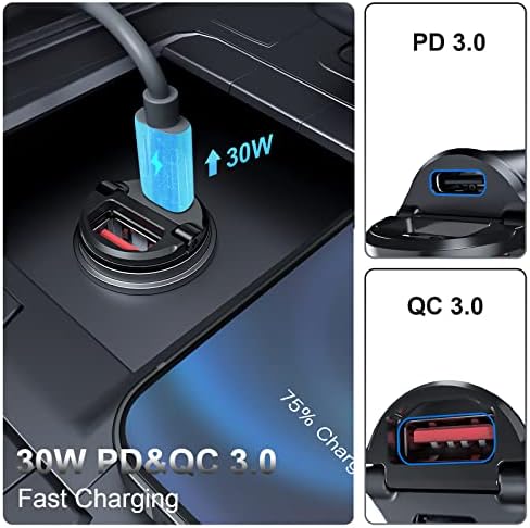 За Бързо Зарядно устройство, USB C, Най-Малкият адаптер за Кола UIBI 30 W PD & QC 3.0 с два USB Порта C Адаптер за Кола [Флъш]