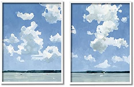 Stupell Industries Светъл Облачное Небето, Воден пейзаж на езерото Летен ден, Дизайн на Ема Каролин, Стенни рисунки в бели