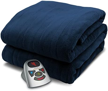 Одеало Biddeford Blankets Micro Плюшевое Одеяло с Електрически отопляеми и Цифров контролер, Пълно, 180 Г, Син на Върха