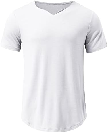 DGHM-JLMY Мъжки Однотонная Тениска с кръгла V-образно деколте, Стрейчевая Тениска с къс Ръкав За тренировки По Бодибилдинг,