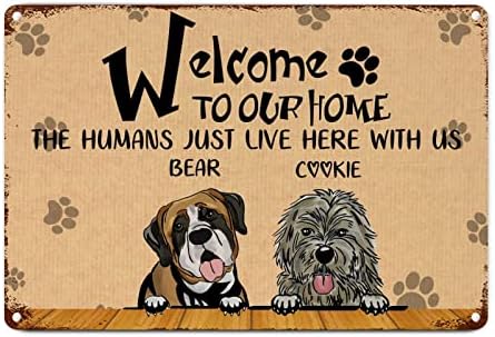 Alioyoit Потребителското си Име на Кучето Добре дошли в Нашата къща, Хората Тук, с нас е Забавно Куче, Метални Табели, Закачалка