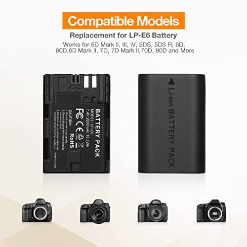 LP-E6 LP E6N Сменяеми Батерии за фотоапарата и бързо двойно зарядно устройство за 5D Mark II, III, IV, 5DS, 5DS