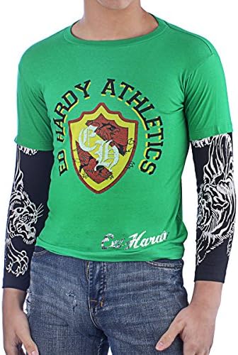 Детска спортна тениска на Ед Харди с дълъг ръкав - Зелено - Средната