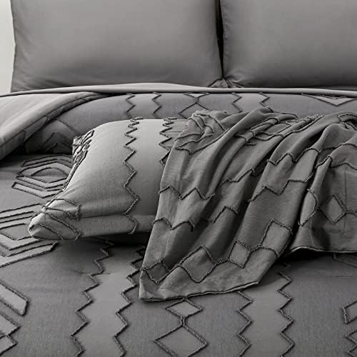Комплект стеганого одеяла WURUIBO Queen, Тъмно Сиво легло в леглото от 7 теми, Жаккардовое одеало и чаршаф в