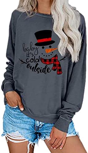 Дамски Hoody весела Коледа, Графична Риза на Дядо коледа, Коледен Пуловер с дълъг ръкав и Кръгло деколте, Ежедневна Блуза