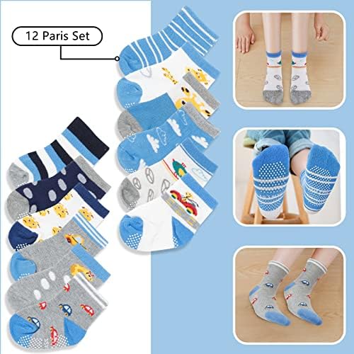 Детски чорапи CUBACO, 12 Двойки Нескользящих Памучни Чорапи за деца, Детски Чорапи