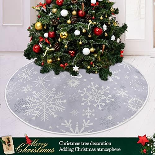 Декорация на Поли Коледна елха ALAZA, Украса Малка Мини Поли на коледната Елха 35,4 инча със Сиво-Бели Зимни Снежинками, Коледа
