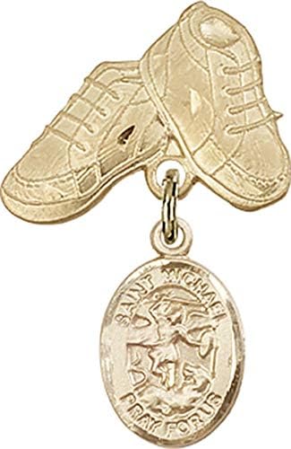 Детски икона Jewels Мания за талисман на Свети Архангел Михаил и игла за детски сапожек | Детски иконата със златен пълнеж