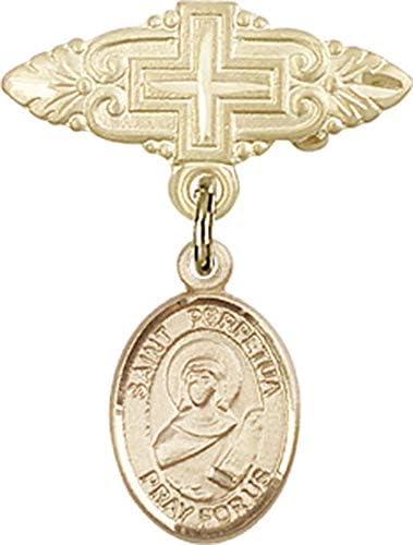 Детски икона Jewels Мания за талисман на Свети Перпетуи и игла за бейджа с Кръст | Детски икона от 14-каратово злато с