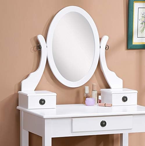 Набор от тоалетни масички и табуретов Roundhill Furniture Moniya от Бяло дърво (3415WH) Среден