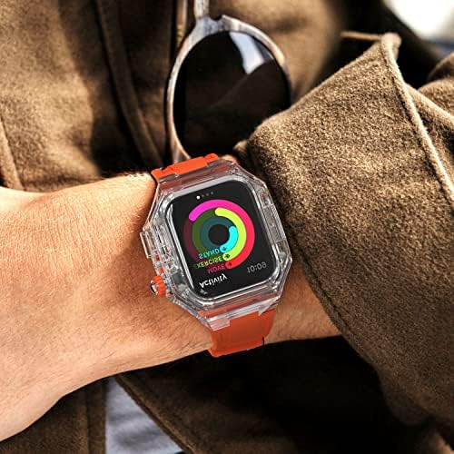 Прозрачен комплект модификация ZEDEVB, За Apple Watch, Каишка за часовник 8 7 6 5 4 3 Серия, Спортен каишка от фторкаучука