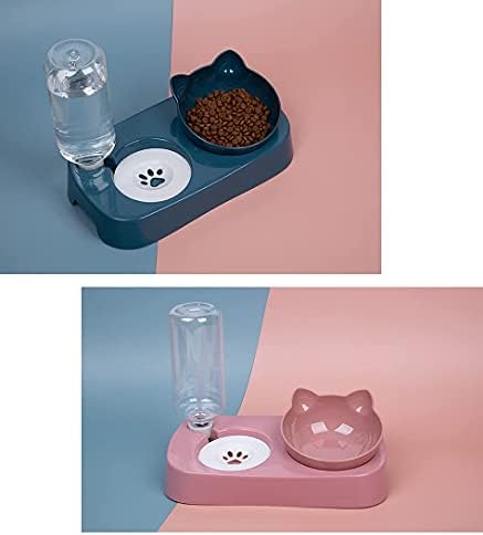 Сладък комплект мисок за хранене и чаши за вода за котки.Наклонена повдигнати купа за котешки храна за котки в