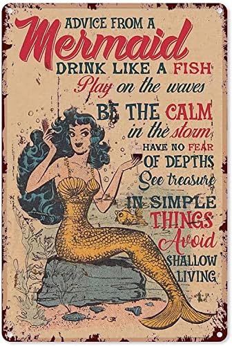 Русалка Реколта Метални Консервени Означения Пей Като Риба Играят На Вълните На Забавен Плакат Кафе Хол Кухня Баня Домашен
