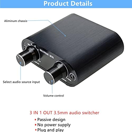 безжична аудиовыключатель 3,5 мм с водачи за регулатор на силата на звука, 3 в 1 От 1/8 aux switcher, Блок