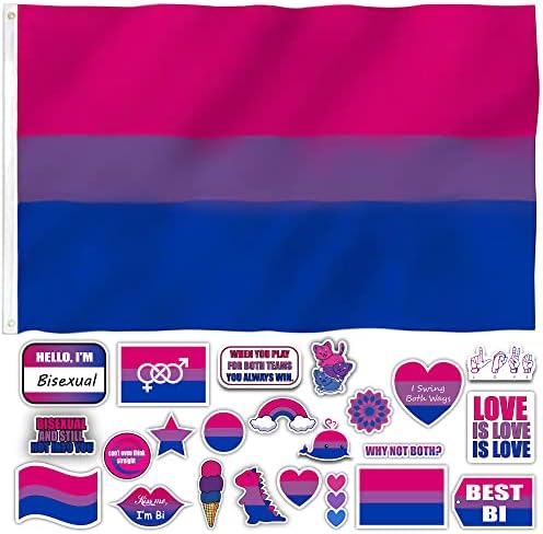 LOVEALL Бисексуальный флаг и набор от етикети - Включва 1 флаг гордост Bee размер 3x5 фута и 25 уникални дизайни