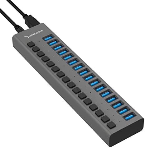 SABRENT 16-портов концентратор на данни USB 3.0 и зарядно устройство с отделни превключватели [90 W] (HB-PU16)