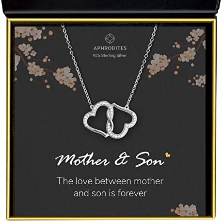 Подаръци за Деня на майката на Афродита за мама, Подаръчен комплект колиета Съединените сърцето на майката и сина, Подаръци