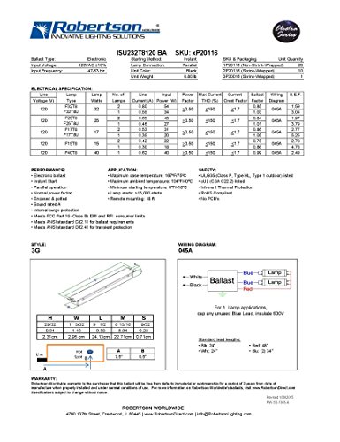 Robertson 3P20116 eBallast, Незабавен старт, NPF, 1 или 2 лампи F32T8, 120 vac, 60 Hz, Модел ISU232T8120 BA (заменя