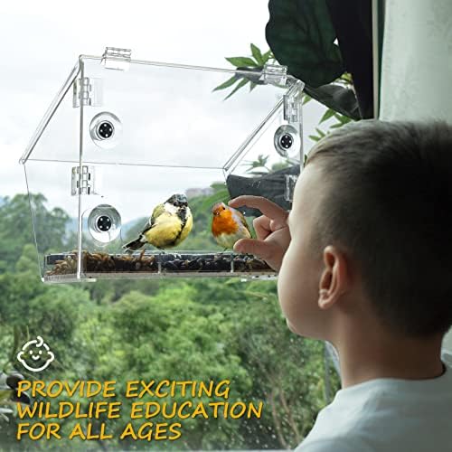 Алуминиева дограма, хранилки Ermete за птици с трайни лепило, Прозрачно прозорец за хранене на птици, Прозорец ясла