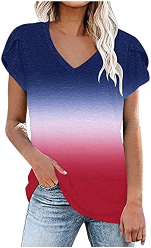 Дамска Блуза Свободно Намаляване на Свободния Намаляване С Къс Ръкав V Образно Деколте Памучен Графична Блуза, Риза за Дами