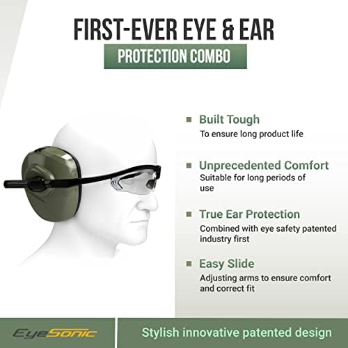 Защитни слушалки Eyesonic с предпазни очила за възрастни - Защита на ушите на 29 db и защита на очите ANSI Z87 -