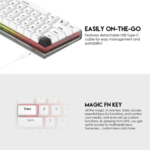 FANTECH MAXFIT61 Жичен 60% Ръчна Детска Клавиатура с гореща замяна RGB Gaming Keyboard Frost Edition с ретро Прозрачна Основа,