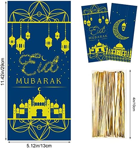 GITMIWS 100 бр. Подаръчни Пакети на Ейд Мубарак, Сини, Златни Пакети за празничните предложения на тема Рамадан