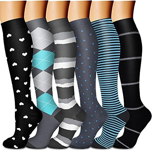 Компресия чорапи CHARMKING за жените и мъжете (6 двойки) с налягане, 15-20 мм живачен стълб.календар. Най-подходящи за лека